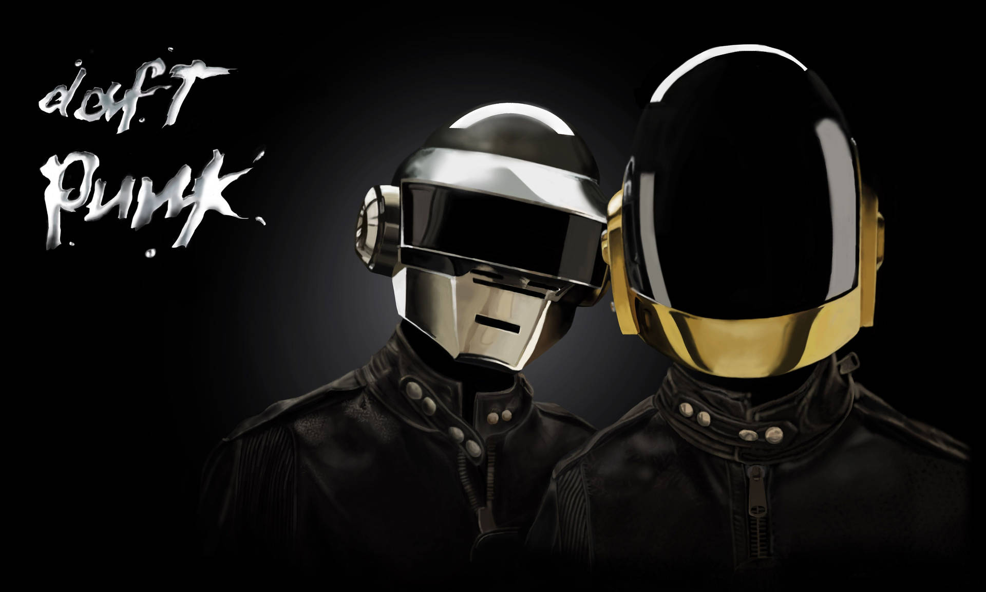 兩個戴著銀色和金色頭盔的機械人音樂家，帶有 Daft Punk 標誌。