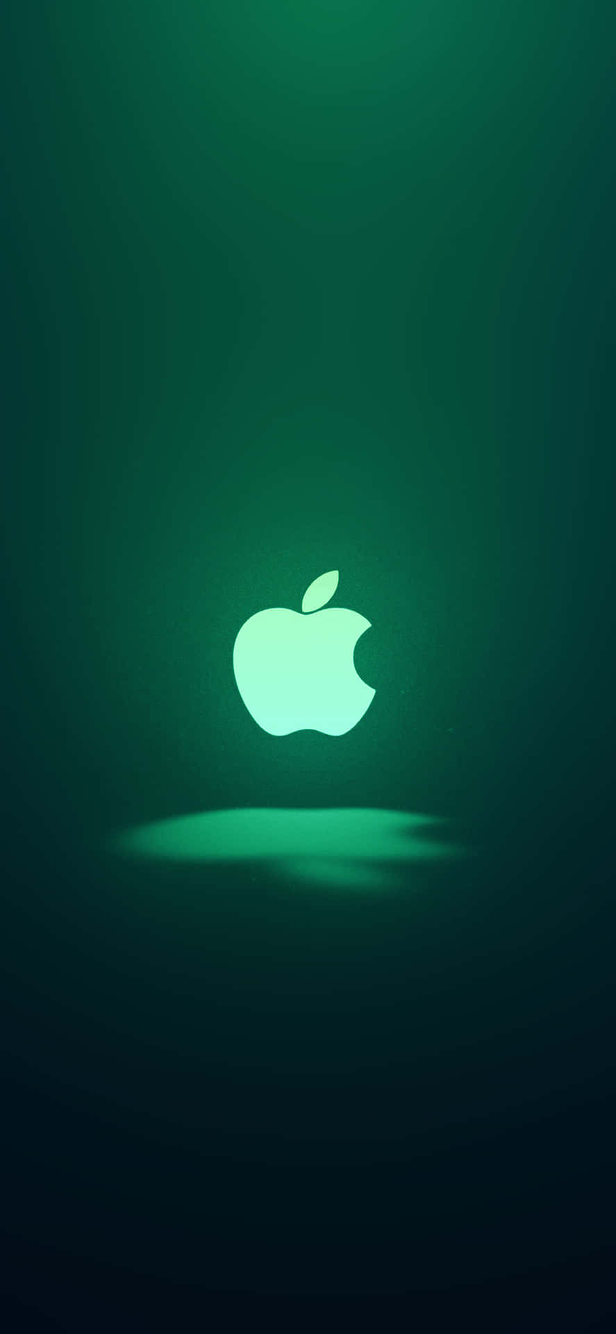 綠色漸變背景上的發光Apple標誌