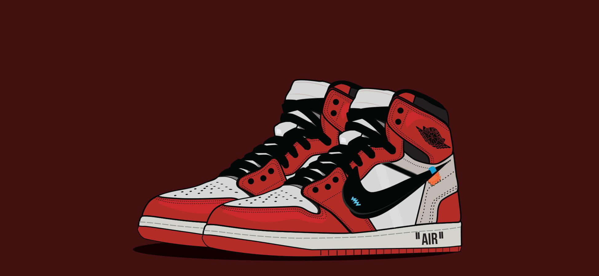 經典 Nike Air Jordan 鞋款 — 街頭時尚的必備經典 壁紙 — 一對紅白黑高筒運動鞋，帶有'AIR'品牌標誌，背景為深棗紅色。