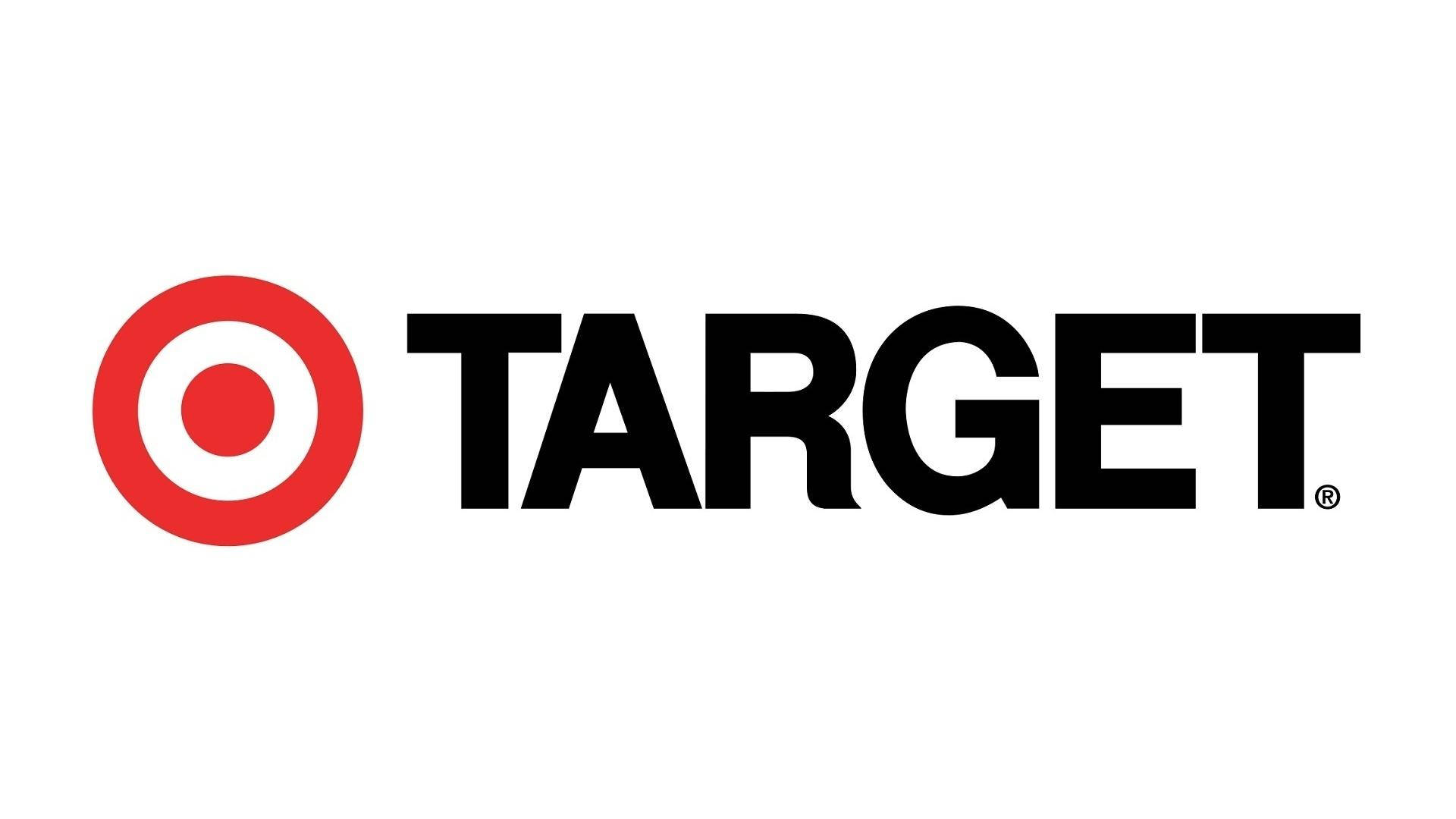 經典 Target 標誌 壁紙 — Target 標誌在白色背景上，以粗體黑色字母顯示 TARGET 一字，旁邊有一個紅色靶心符號。