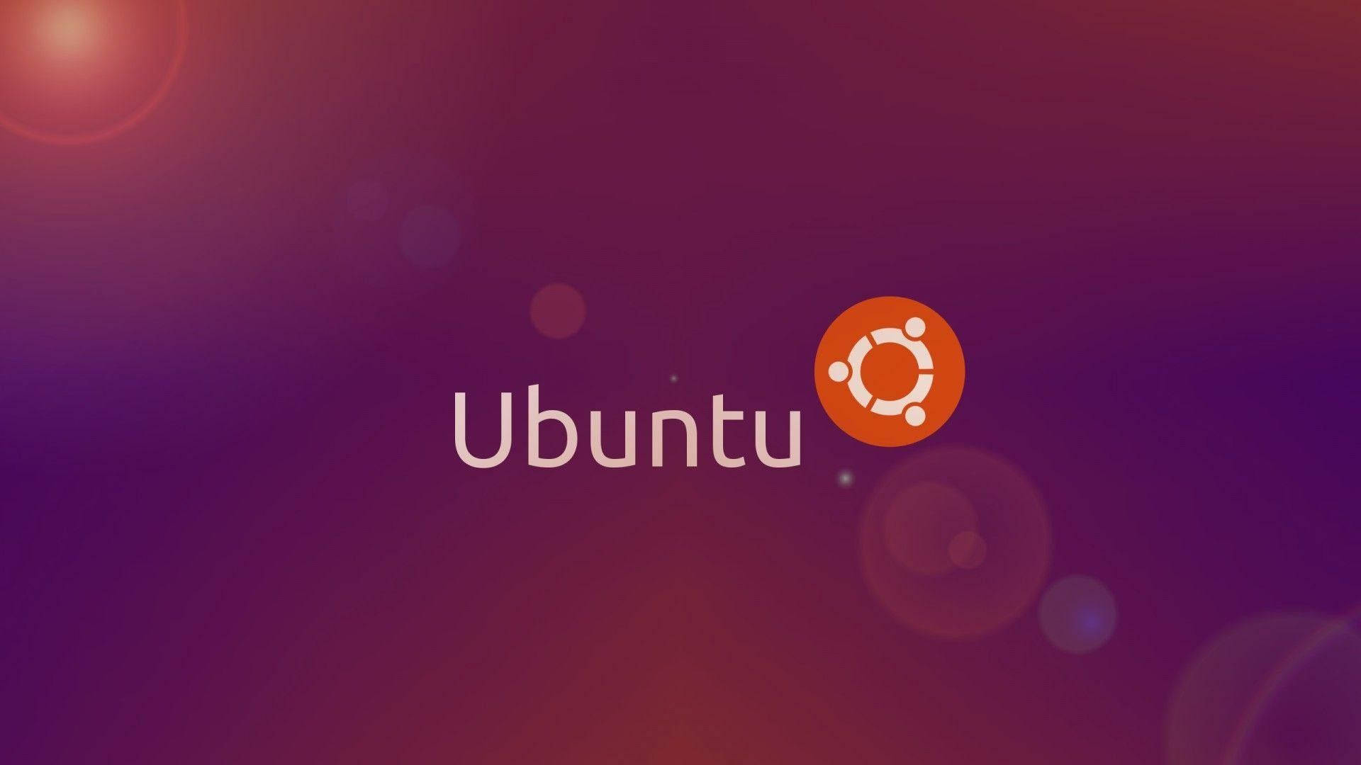 Ubuntu 標誌在紫色和橙色漸變背景上，帶有鏡頭光暈