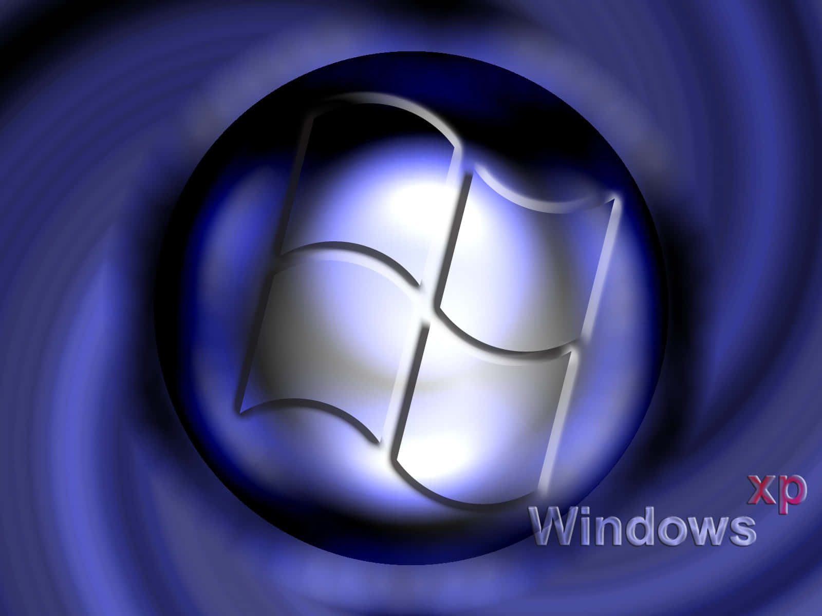 Windows XP標誌在藍色旋轉漩渦中發光