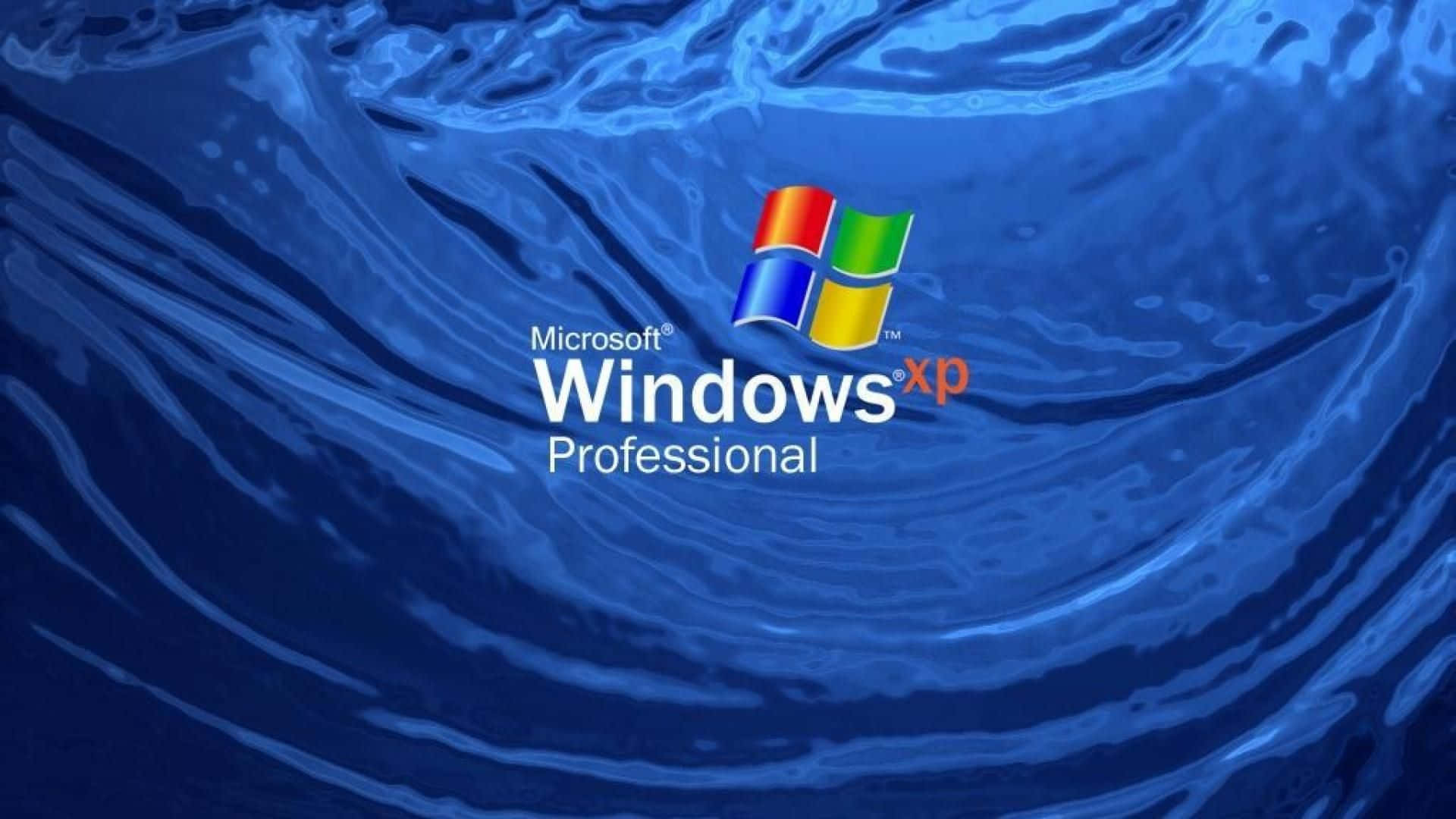 Windows XP Professional 標誌在藍色水波紋背景上。