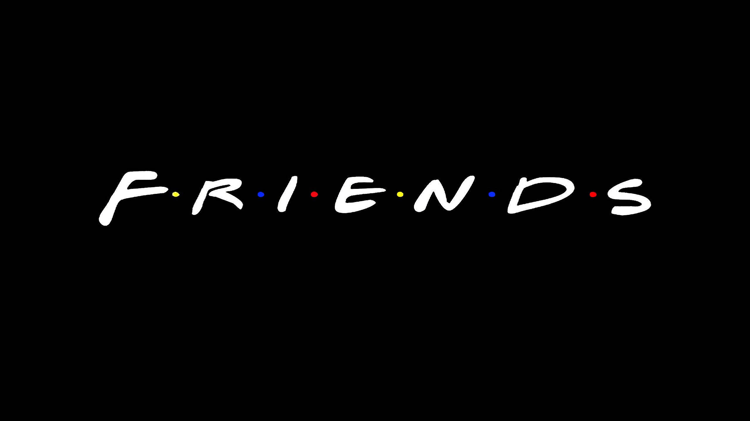 Friends Logo 桌布 壁紙 — 經典《老友記》電視節目標誌，以白色手寫字體和彩色圓點呈現於黑色背景上。