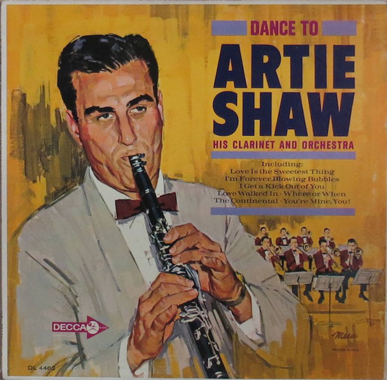 Artie Shaw 在復古 Decca 爵士專輯封面上吹奏單簧管。