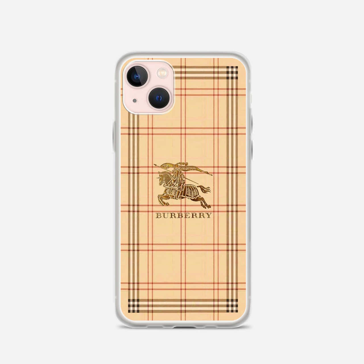 Burberry 手機殼，帶格紋圖案和騎士標誌