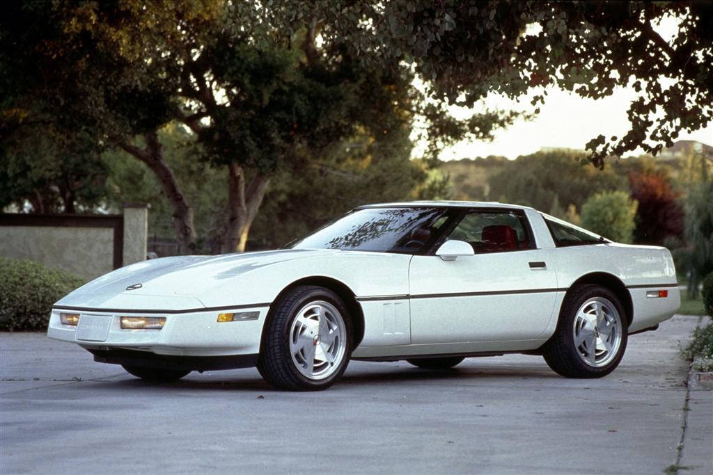 日落時白色Corvette停泊在樹下