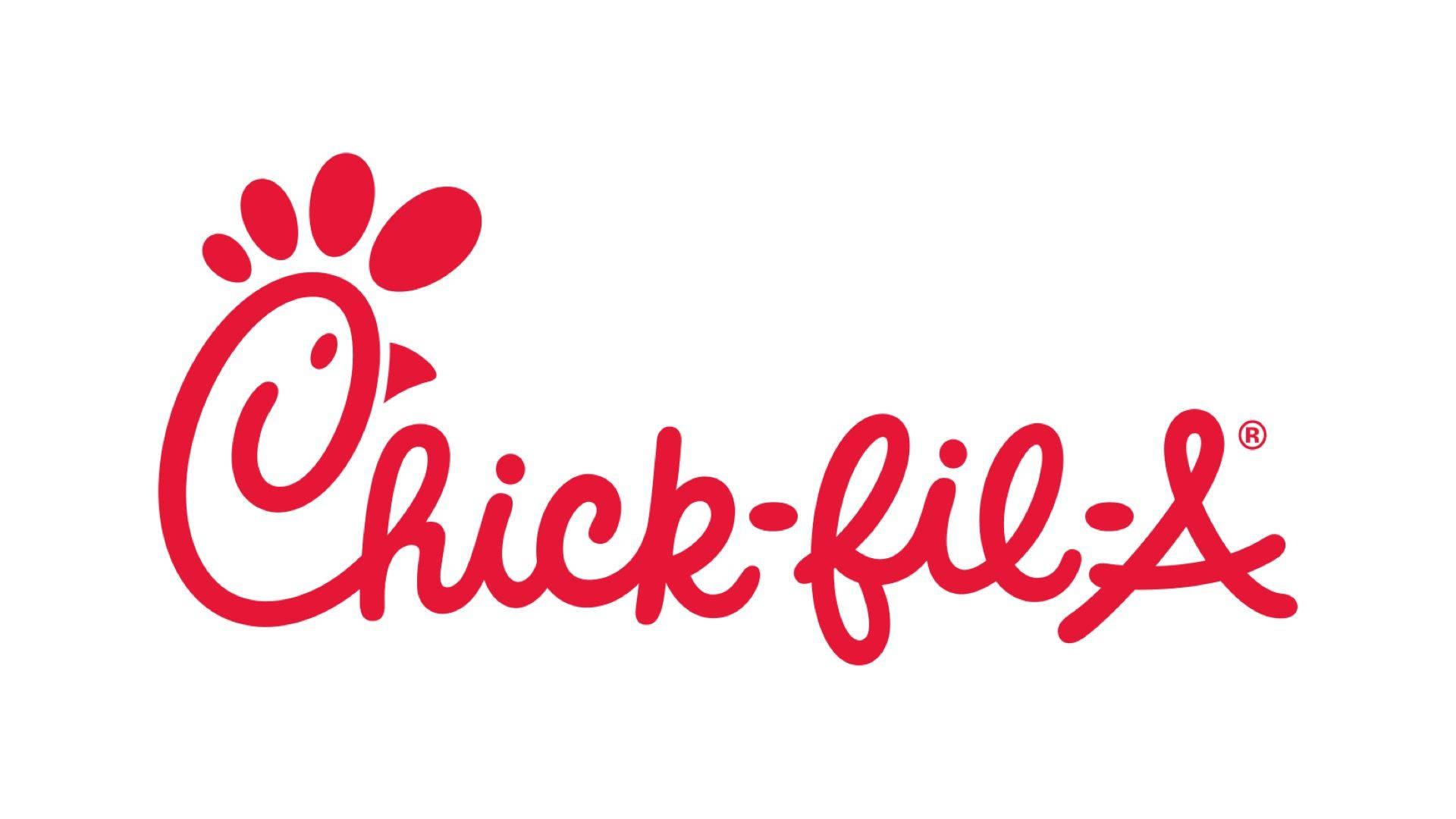 經典Chick-fil-A標誌 壁紙 — 大膽的紅色Chick-fil-A標誌，帶有雞腳圖標，背景為純白色。