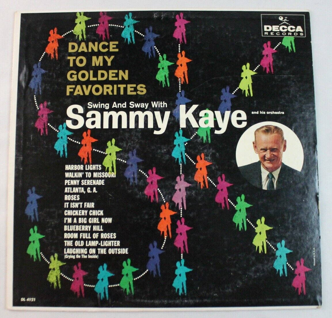 Sammy Kaye的《Dance to My Golden Favorites》黑膠唱片封面，帶有跳舞人物。