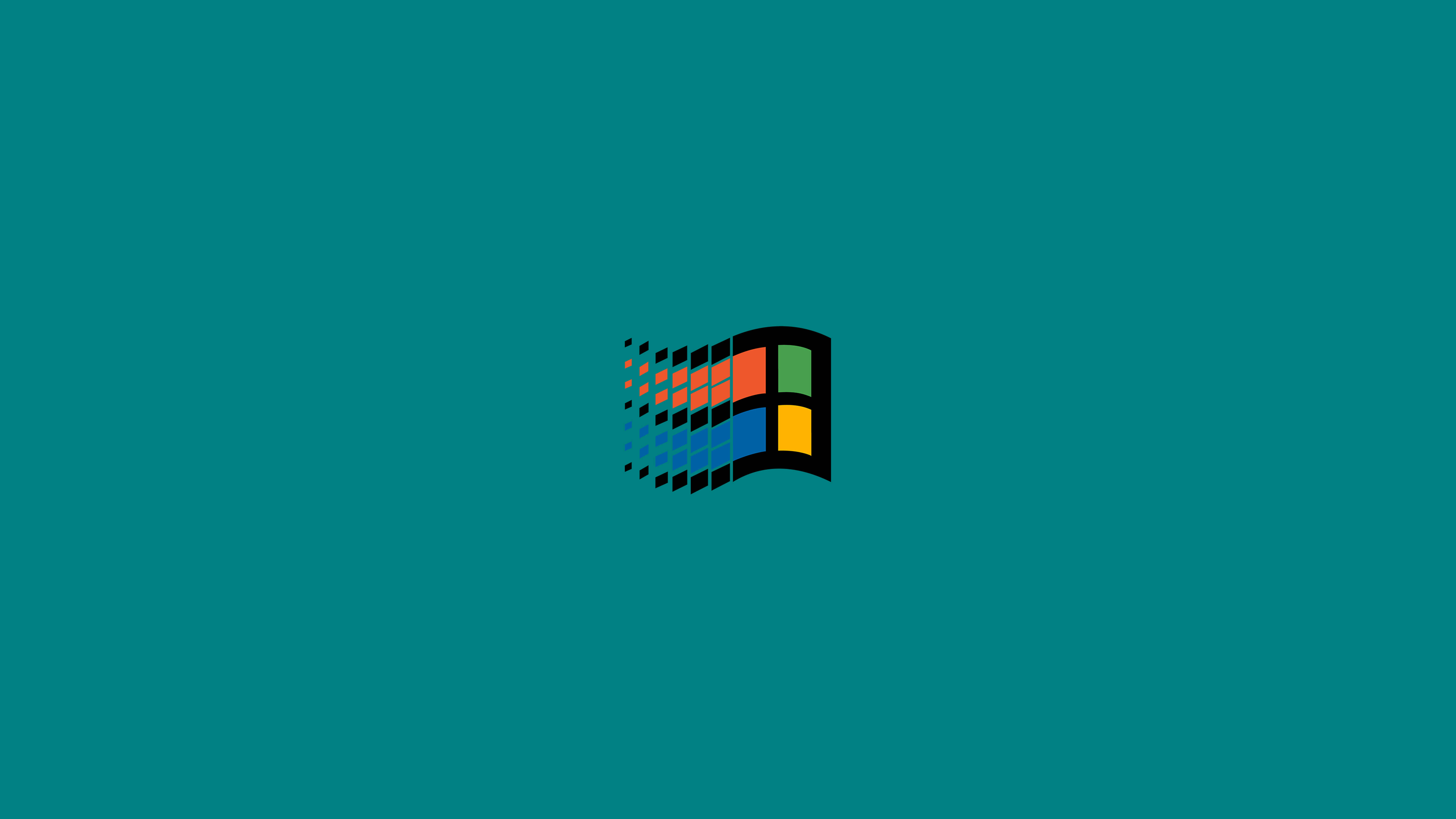 Retro 桌布 壁紙 — 經典Windows標誌，以彩色像素方格排列在青綠色背景上。
