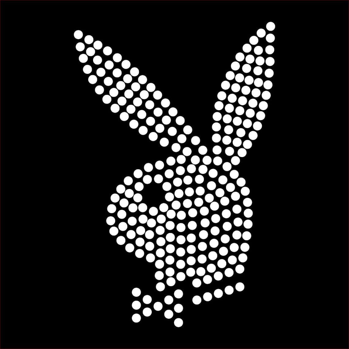 Playboy 兔仔標誌由白色點陣組成，背景為黑色