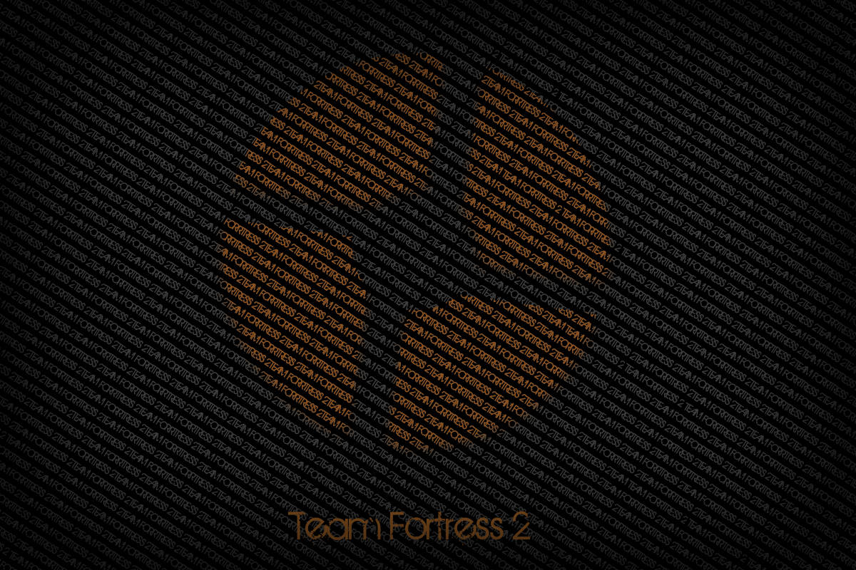 黑色背景上帶有斜紋橙色文字圖案的 Team Fortress 2 遊戲標誌。
