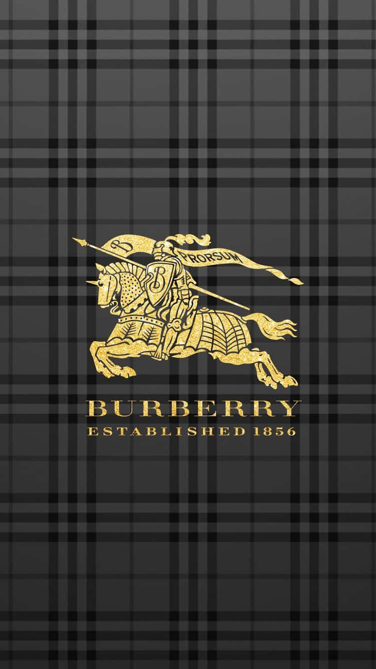 Burberry 標誌，特色是金色騎士騎馬，背景為深色格子。