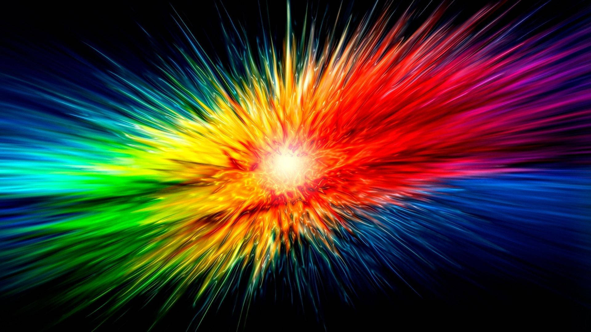經典彩色藝術幻覺 壁紙 — 一道燦爛的爆炸，鮮豔的彩虹色彩在黑色背景上向外迸發。