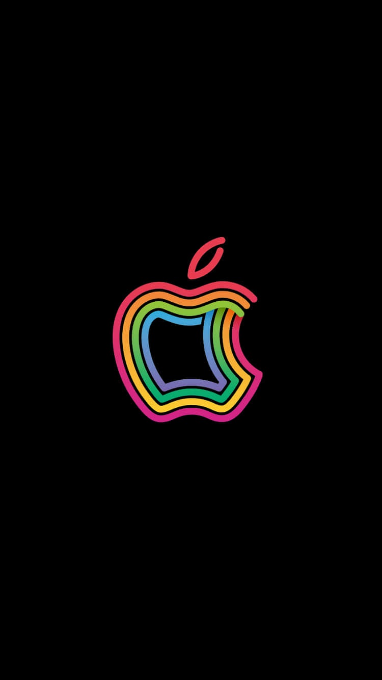 經典復古蘋果標誌 壁紙 — 一個鮮豔的彩虹輪廓 Apple 標誌，居中放置在純黑色背景上。