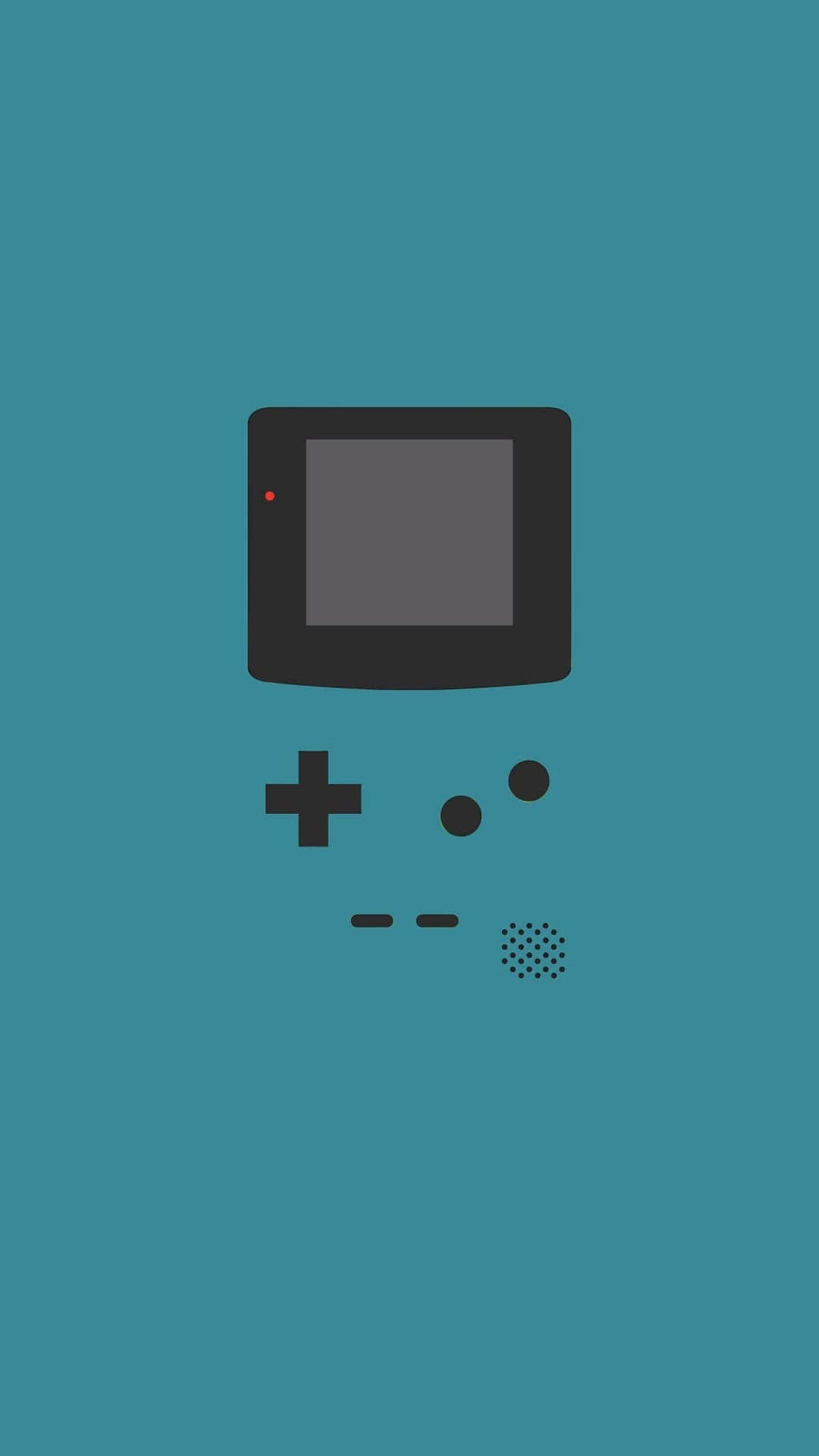 Minimalist Technology 桌布 壁紙 — 經典手提遊戲機的簡約平面設計，置於青綠色背景中央。