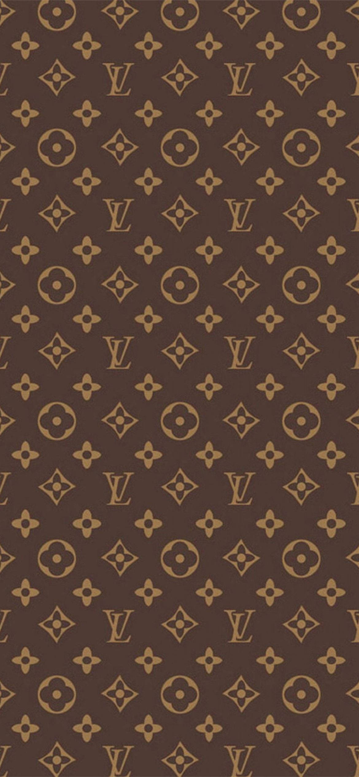 路易威登 桌布 壁紙 — 經典棕色 Louis Vuitton 字母組合圖案，在紋理背景上重複 LV 標誌和花卉圖案。