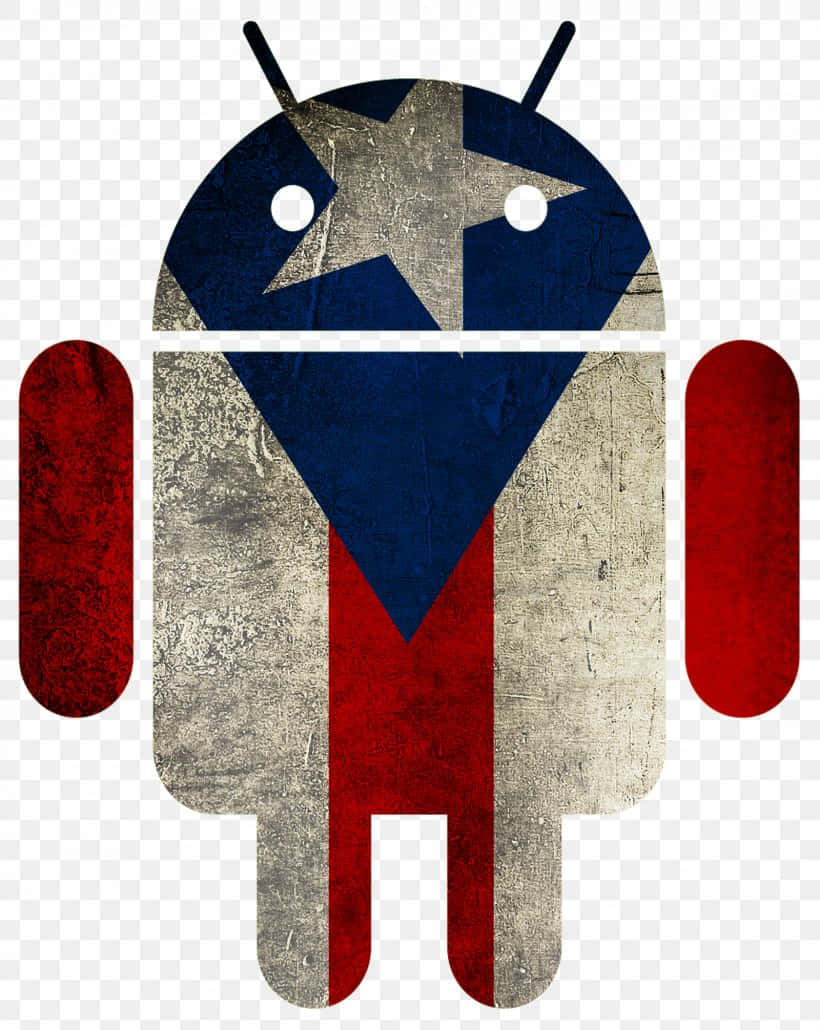 帶有德州旗設計同磨損紋理嘅Android機械人。