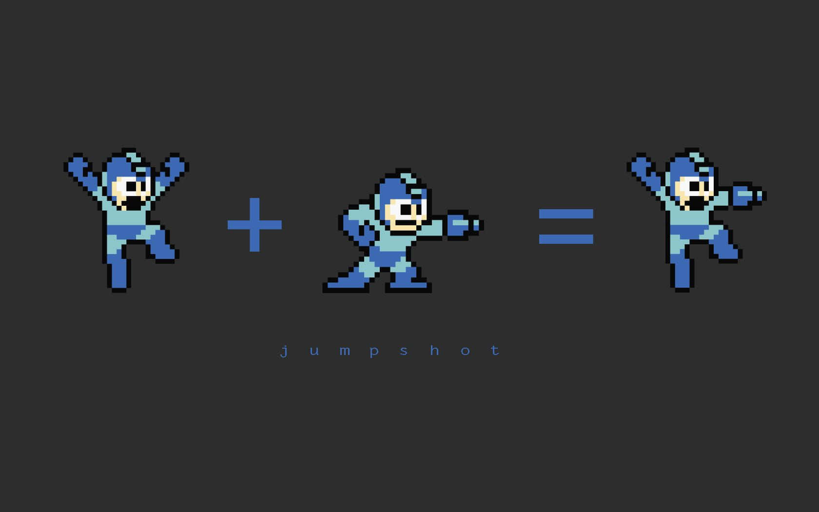 像素藝術數學方程式將兩個 Mega Man 姿勢結合成一個跳投姿勢。