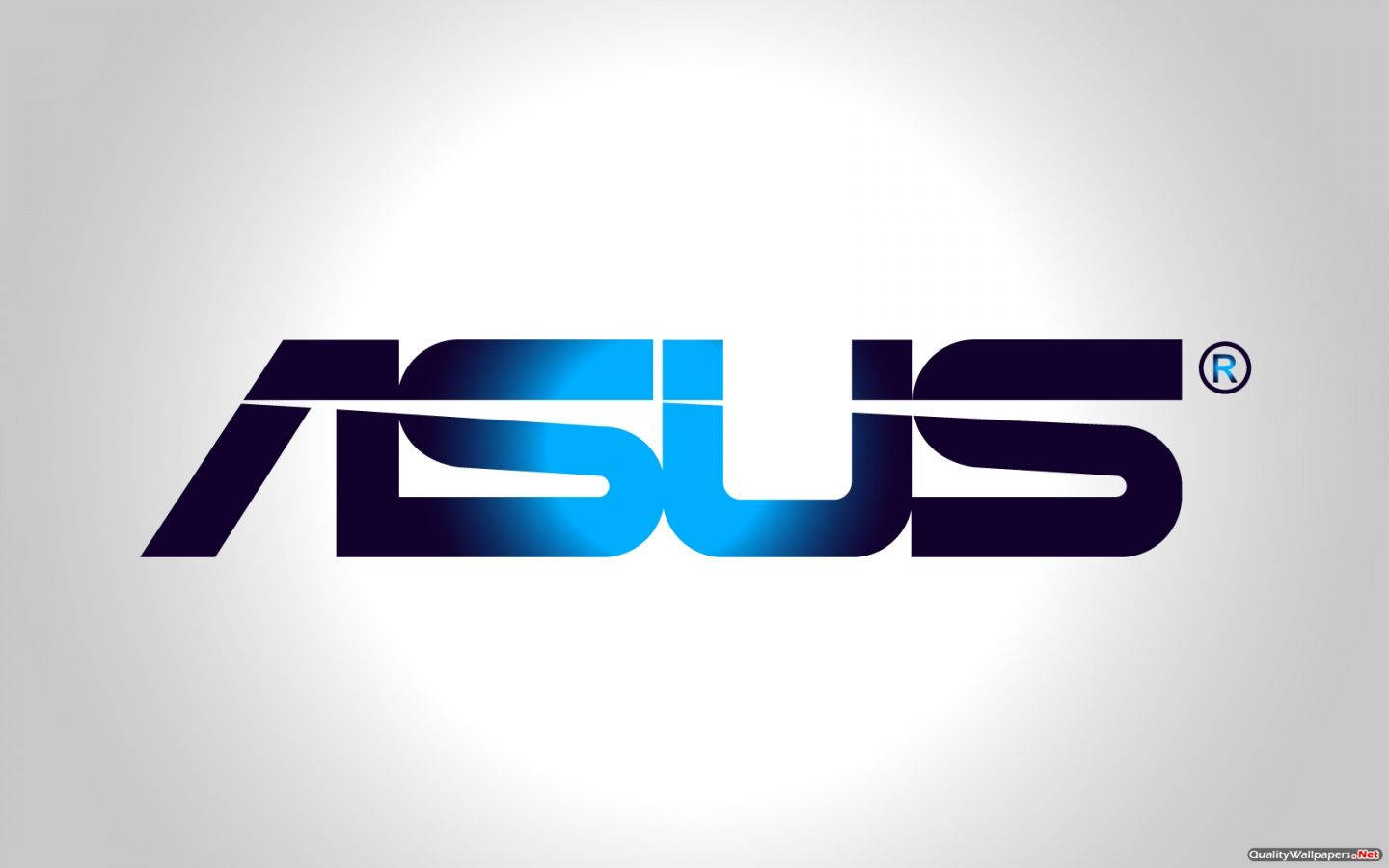 灰色背景上帶有藍色和黑色漸變的 ASUS 品牌標誌
