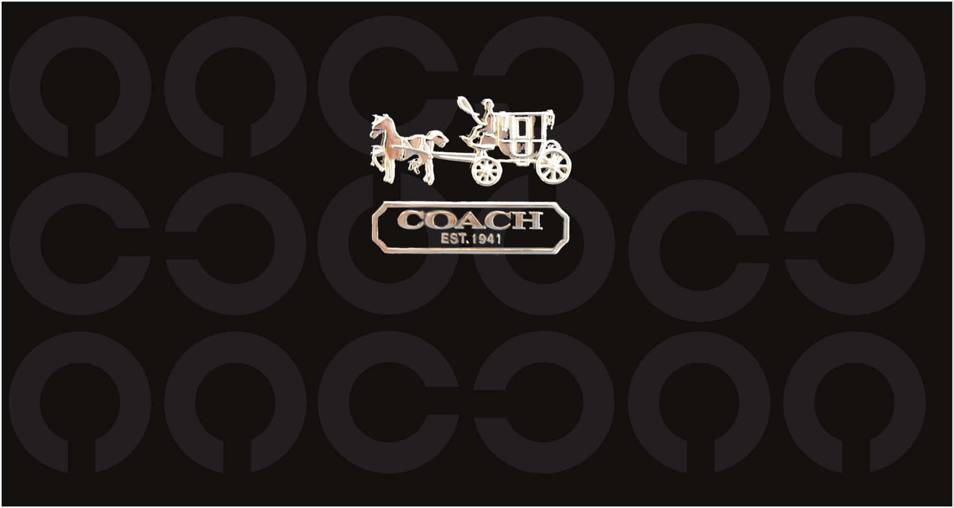 Coach品牌標誌，黑色字母組合背景上配有馬和馬車圖案。