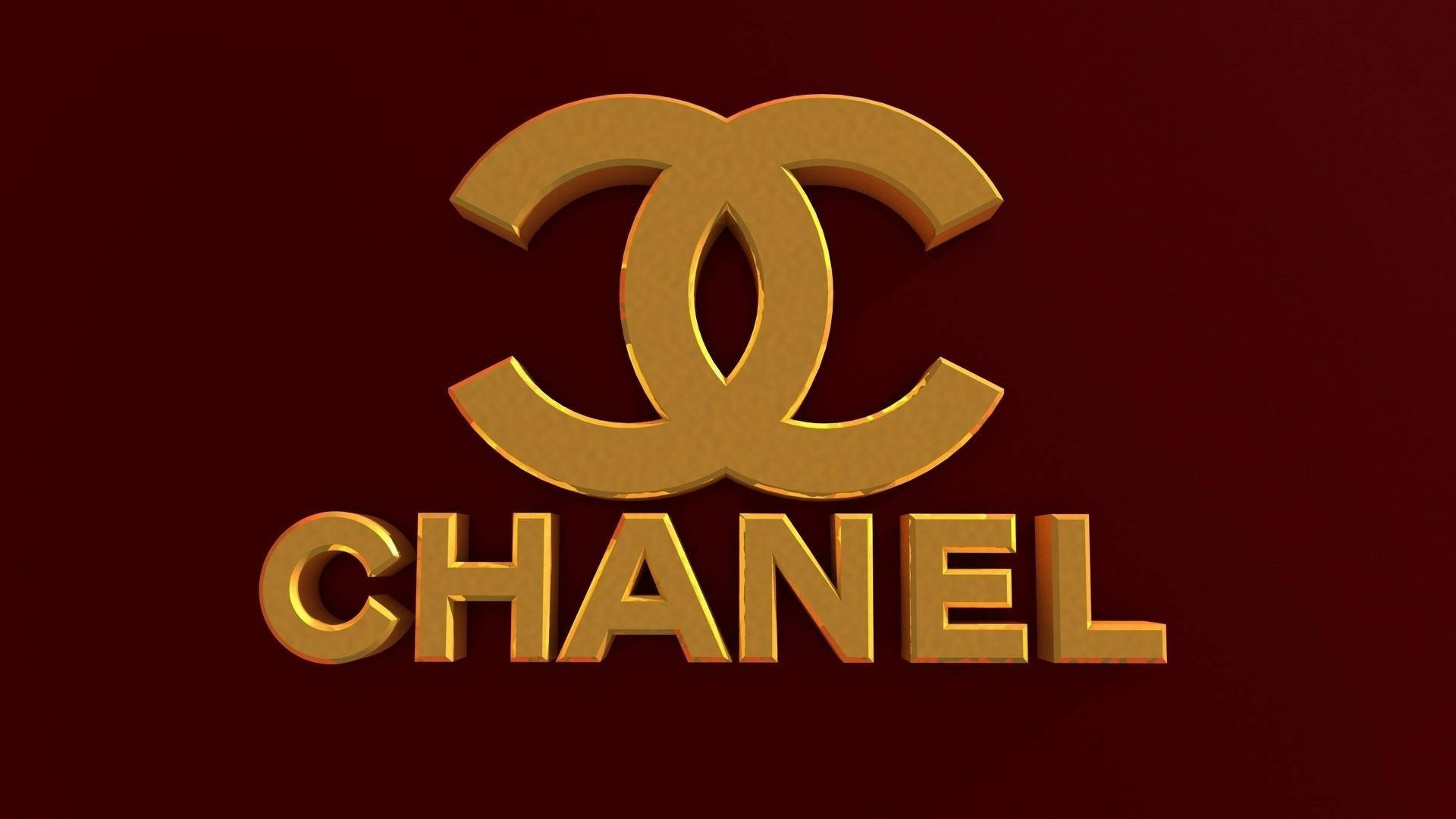 金色Chanel標誌在酒紅色背景上