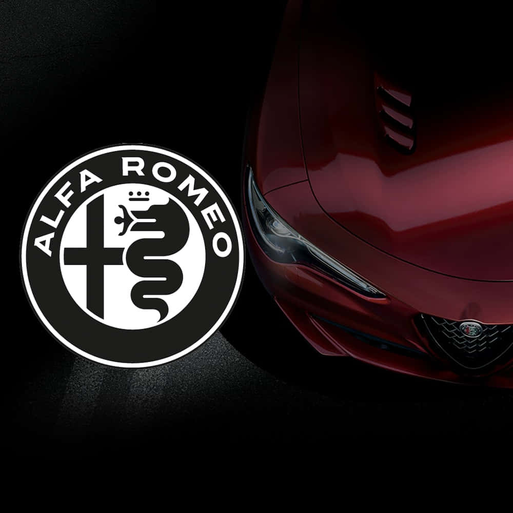 紅色 Alfa Romeo 車頭帶品牌標誌，黑色背景