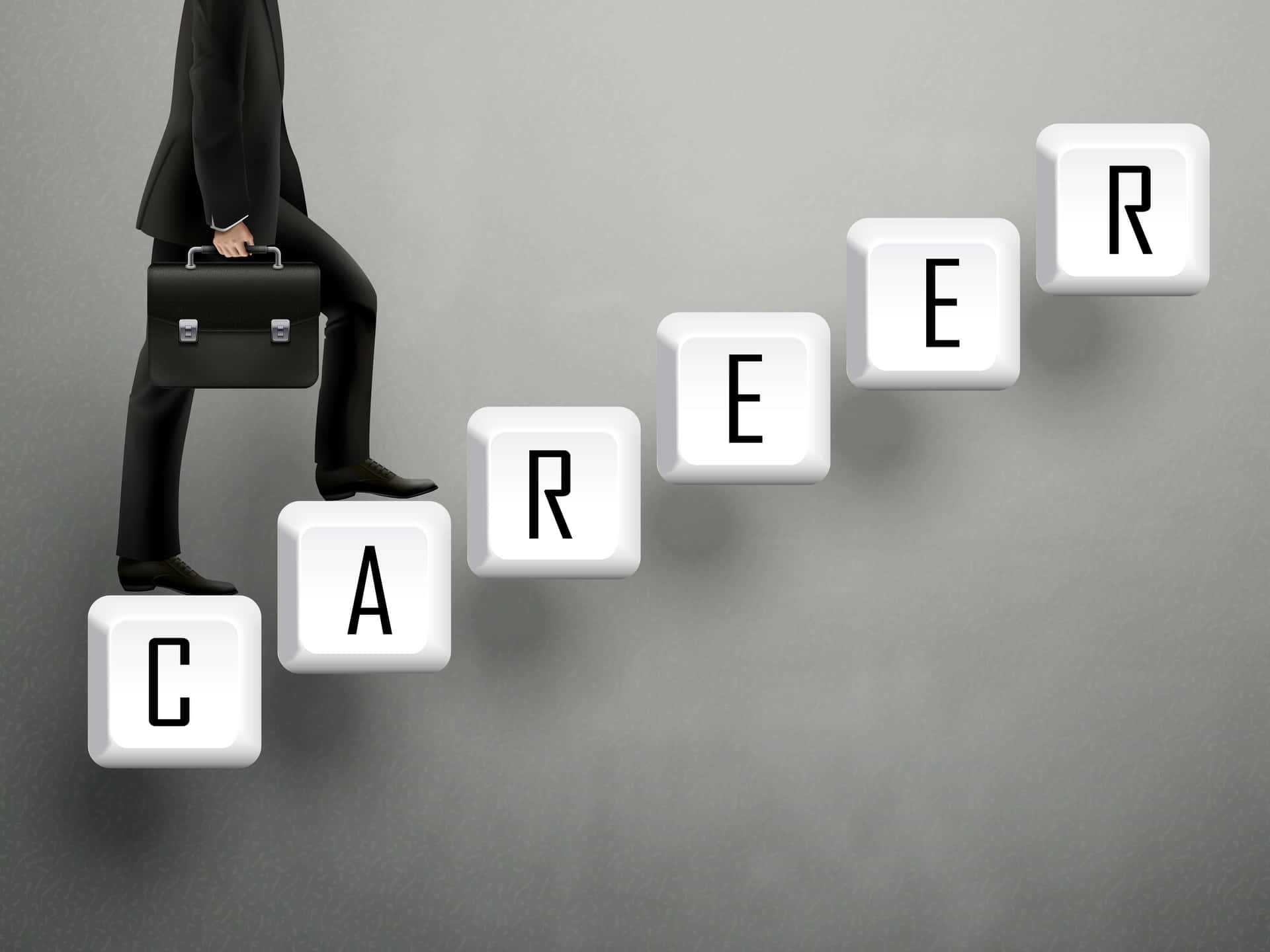 商人攀爬由拼出「career」的立方體組成的階梯