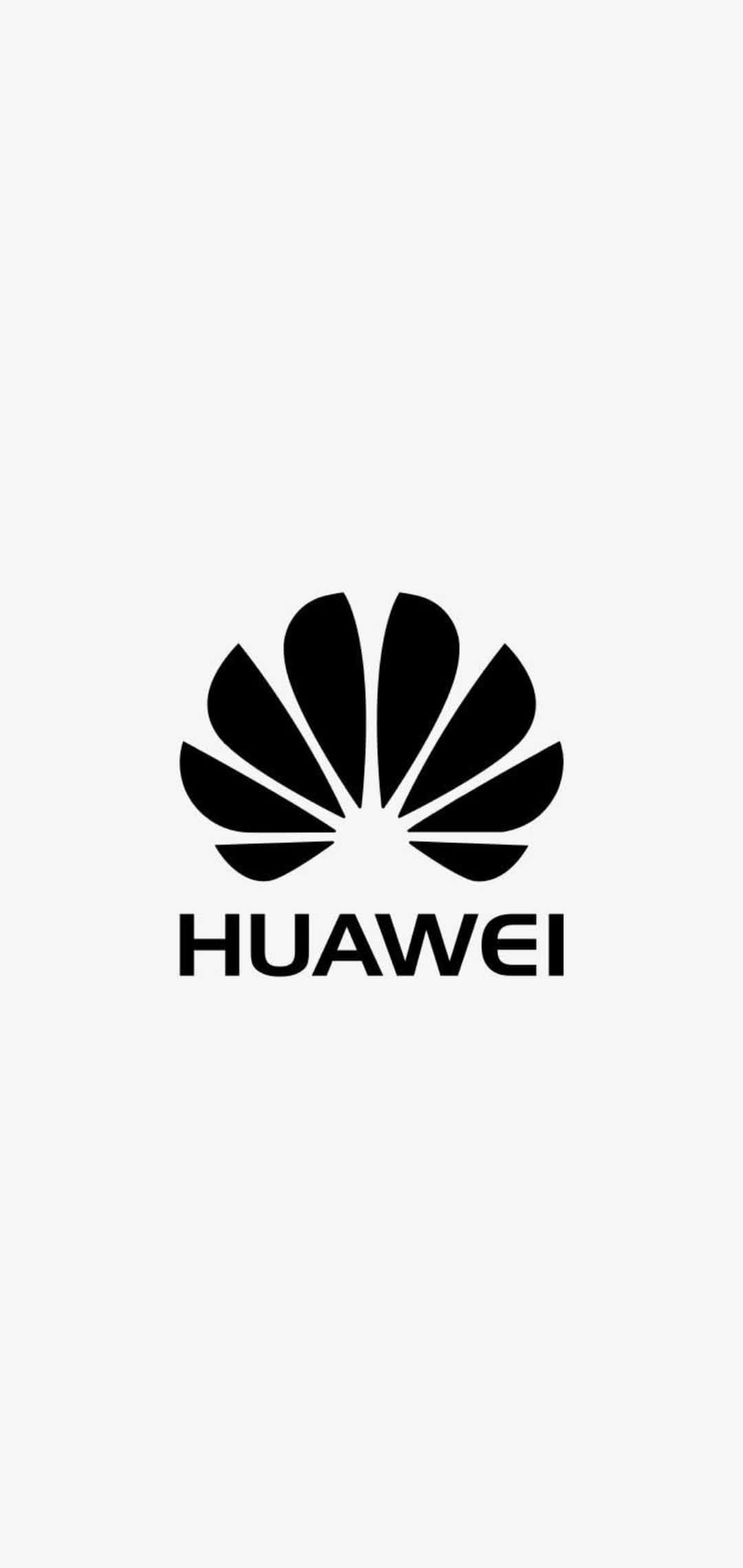 經典華為標誌於科技感圖形背景上展示 壁紙 — 極簡黑色Huawei標誌居中於純淺灰色背景上。