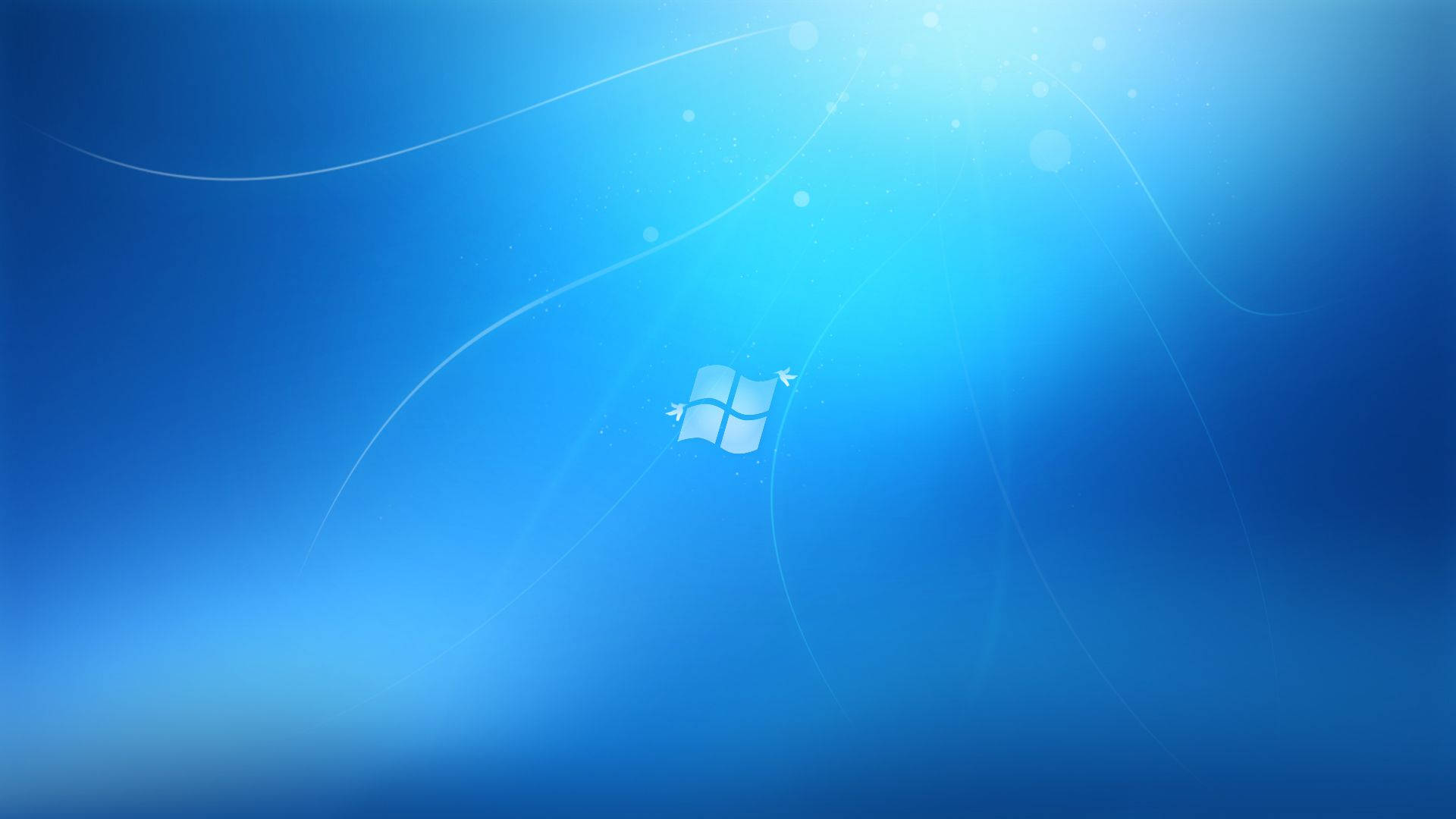 經典藍色 Windows 壁紙 — 一個寧靜的藍色漸變桌布， featuring Windows 標誌，帶有發光的光線和漂浮的粒子。