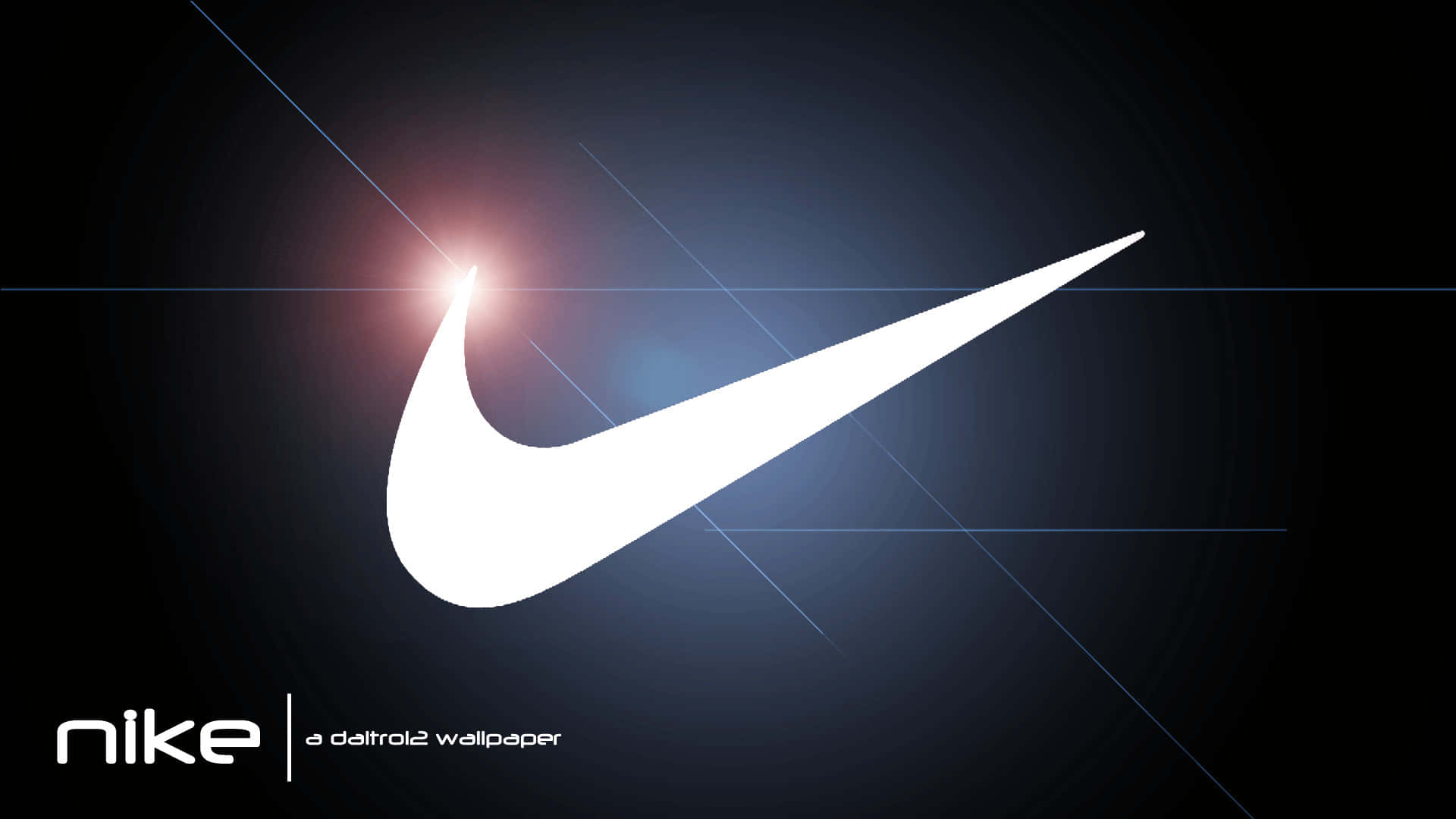 白色Nike swoosh標誌在深色背景上帶有發光效果。