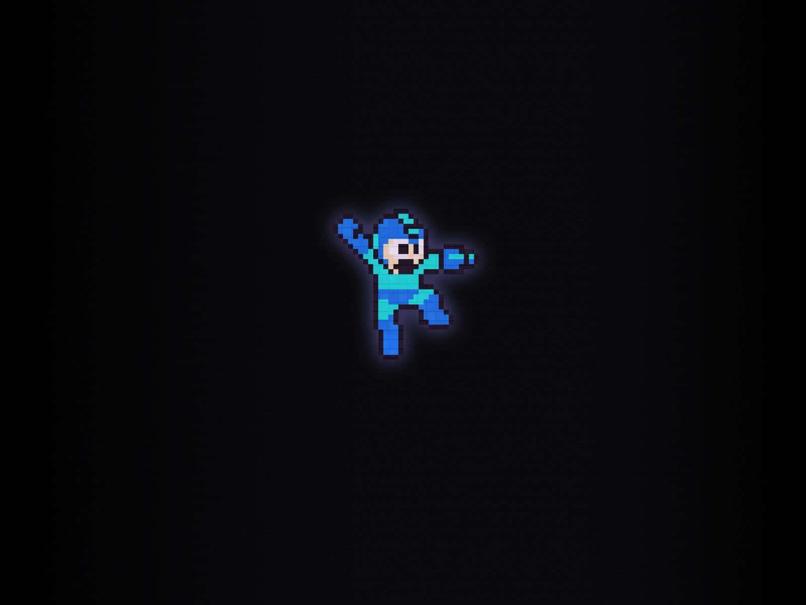 在黑暗背景中發光的像素化Mega Man