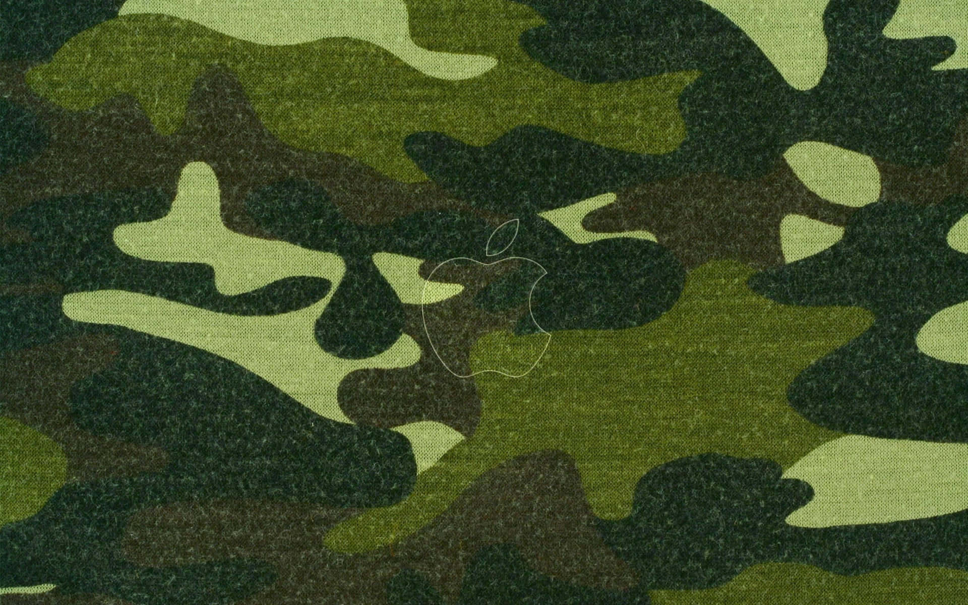 帶有模糊Apple標誌浮水印的綠色軍用迷彩布料。