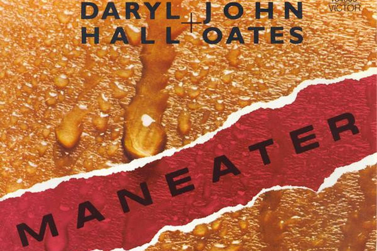 Daryl Hall and John Oates 的《Maneater》專輯封面，採用橙色和紅色撕紙設計。