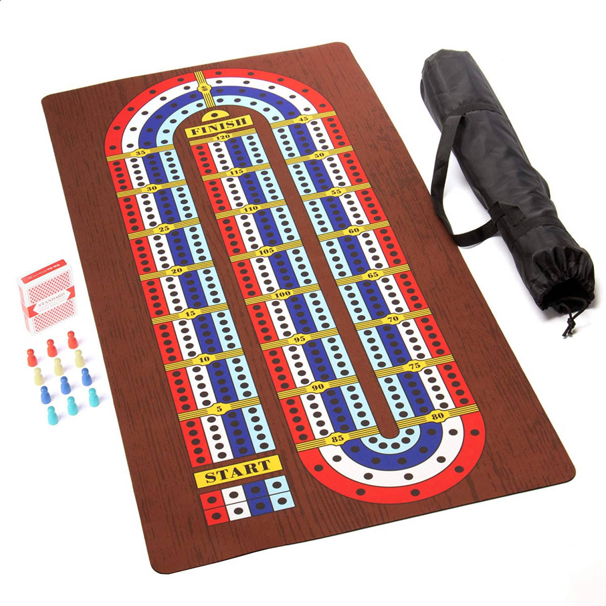 白色背景上的沙狐球遊戲板，附有冰球和手提箱。