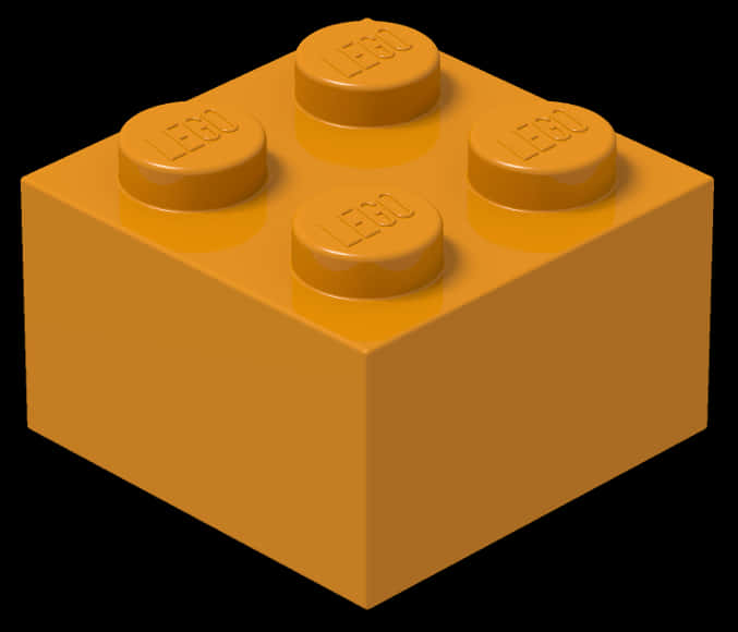 經典黃色樂高積木 壁紙 — 一個橙色LEGO積木，帶有四個凸點和浮雕標誌，孤立地立在黑色背景上。