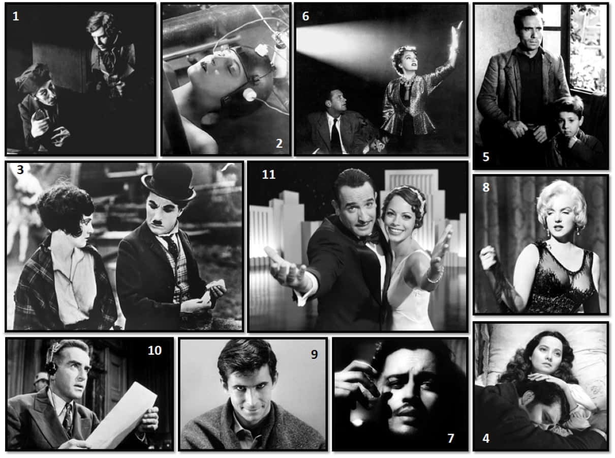 Classic Movie 桌布 壁紙 — 經典黑白電影劇照拼貼，呈現標誌性演員在戲劇性和情感場景中的風采。