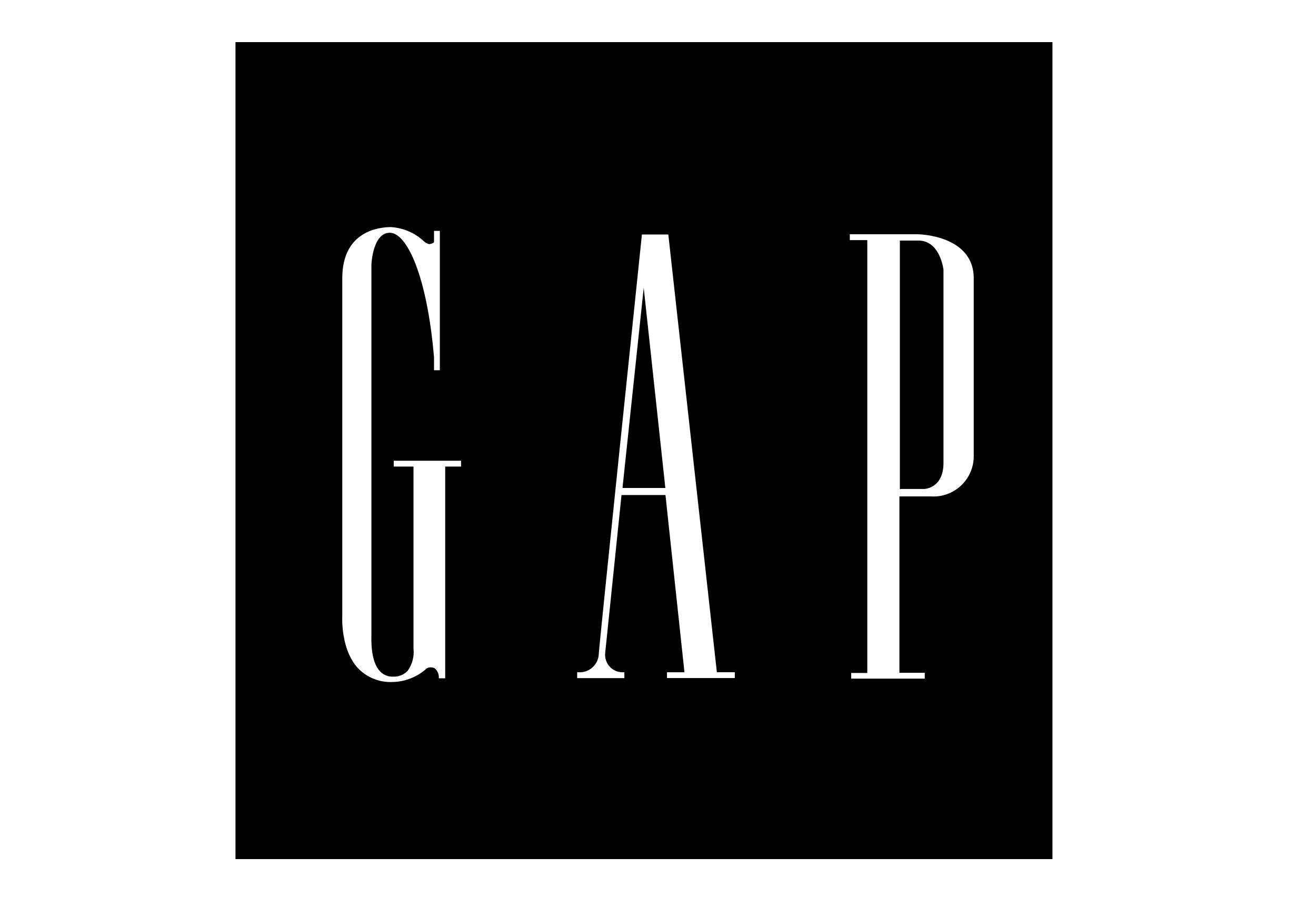 經典黑色 Gap 標誌 壁紙 — 粗體白色GAP字母居中於純黑色方形背景上。