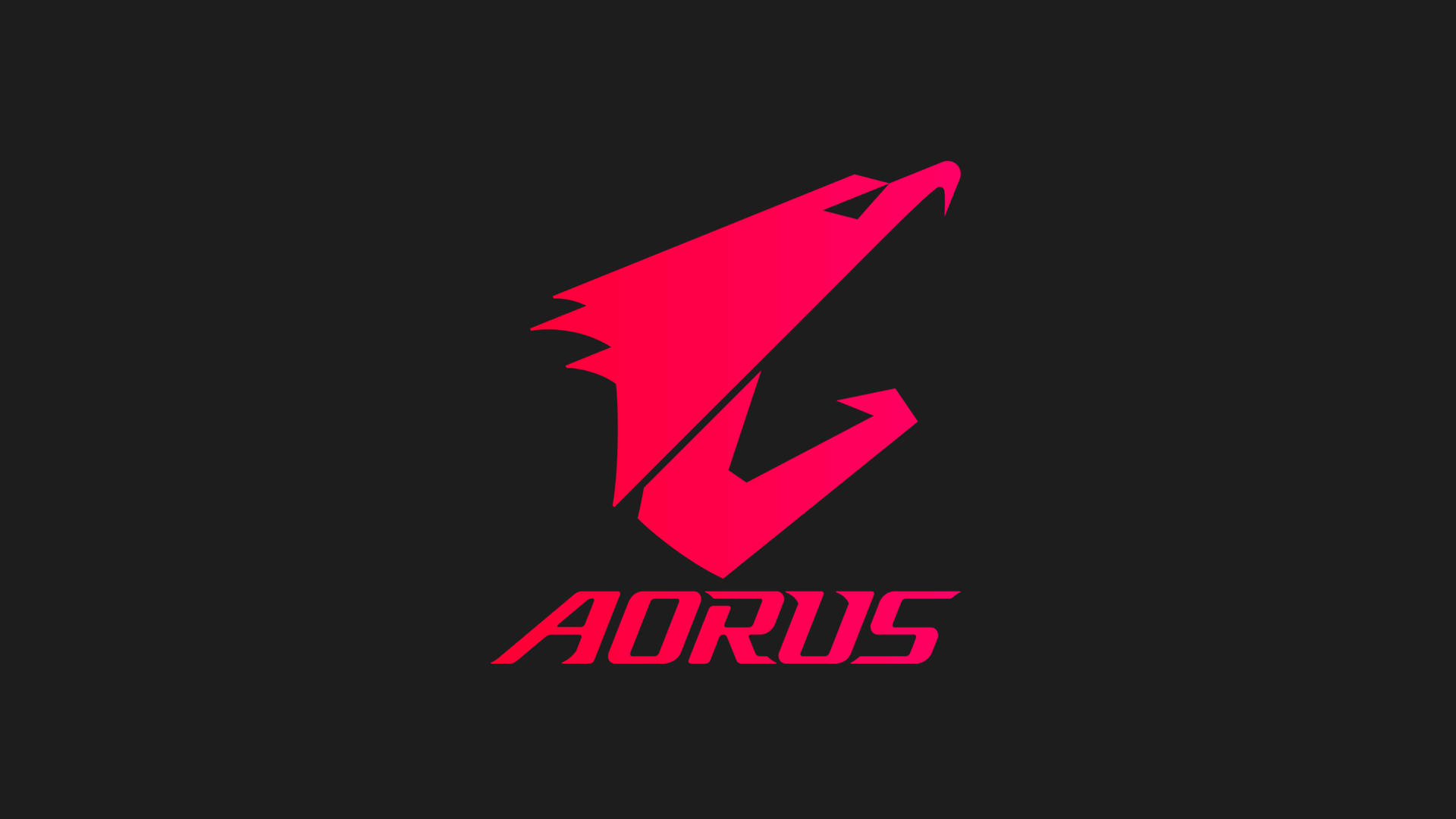 黑色背景上的粉紅色AORUS遊戲品牌標誌