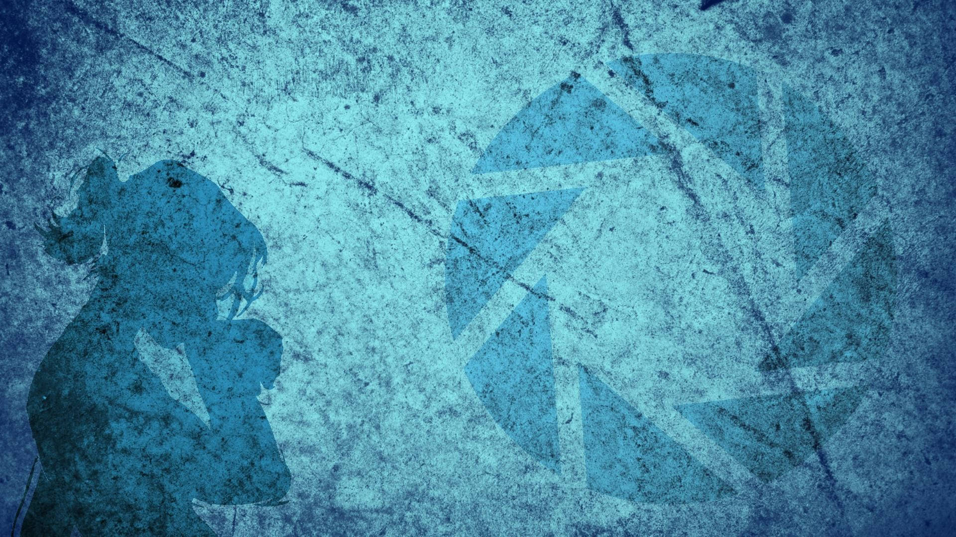 帶有女孩剪影和相機光圈符號的藍色頹廢風格壁紙。