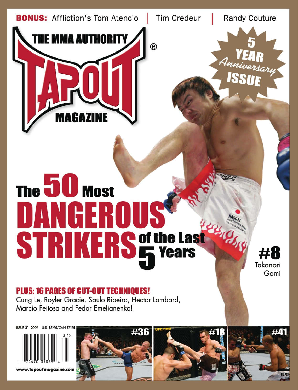 MMA戰士在Tapout雜誌封面上執行高踢，帶有粗體紅色文字。