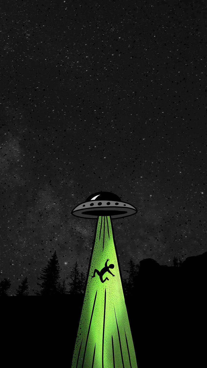 UFO在夜間將一個人射向森林上方的天空。