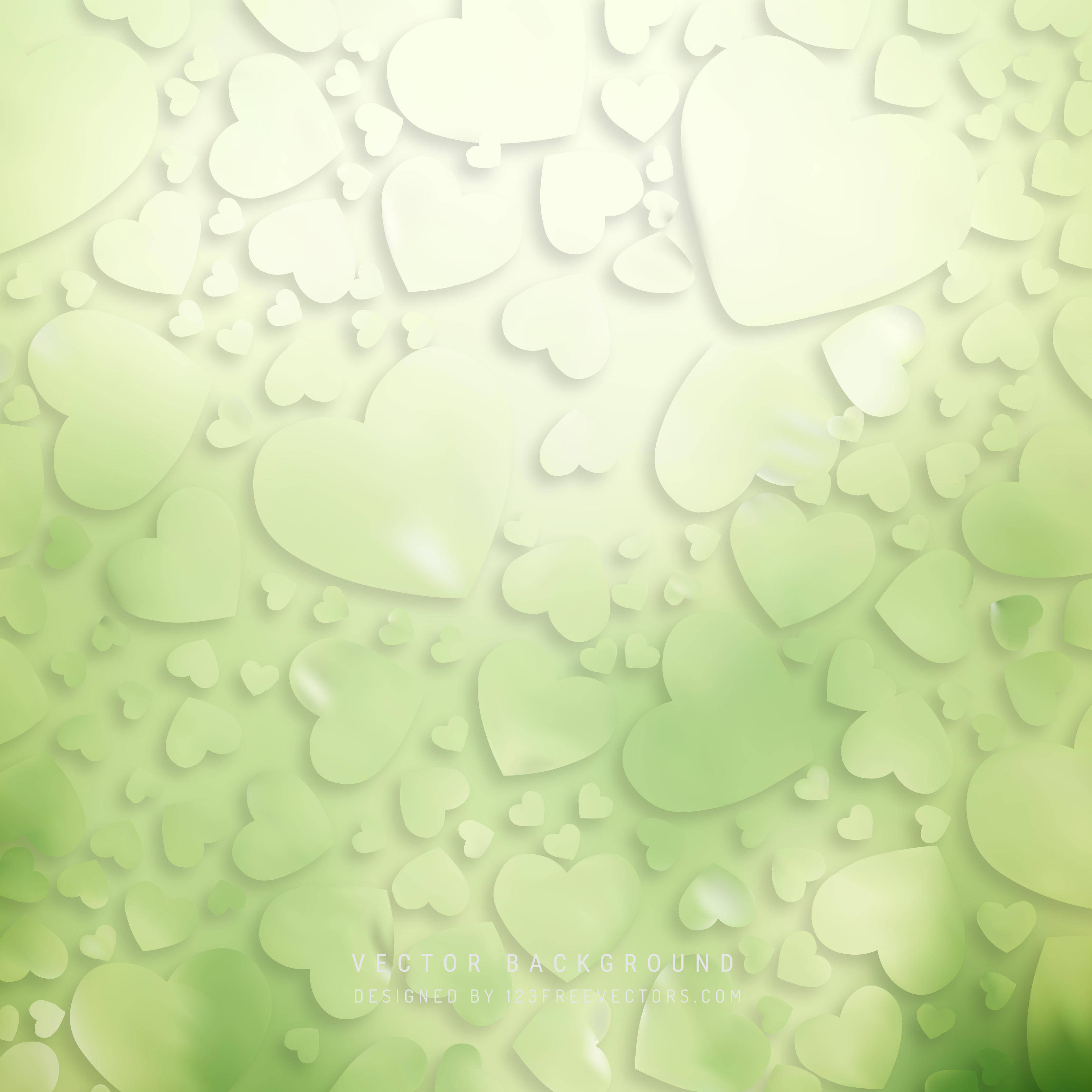 綠心透明 壁紙 — 柔和的綠色漸變背景，充滿了不同大小的半透明紙心心層疊。