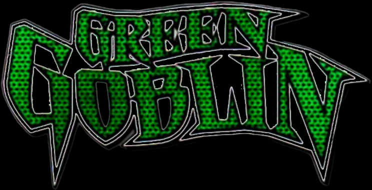 綠惡魔漫畫風格標誌 壁紙 — 大膽的綠色紋理 'GREEN GOBLIN' 標誌，帶有鋸齒狀白色輪廓，背景為黑色。