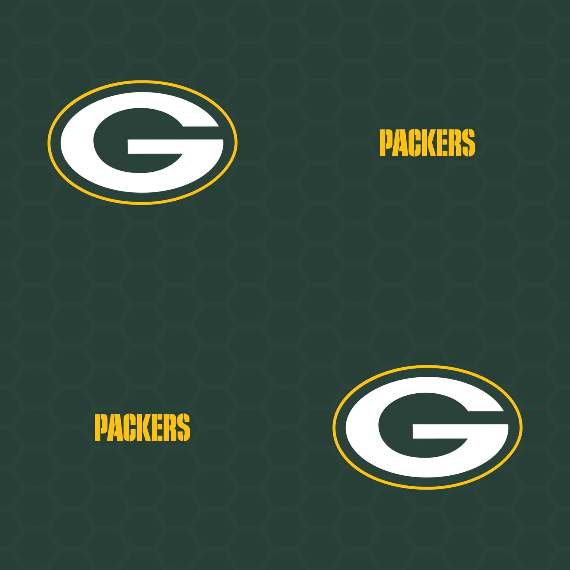 Packers 桌布 壁紙 — 綠灣包裝工隊標誌重複出現在深綠色六邊形圖案背景上。