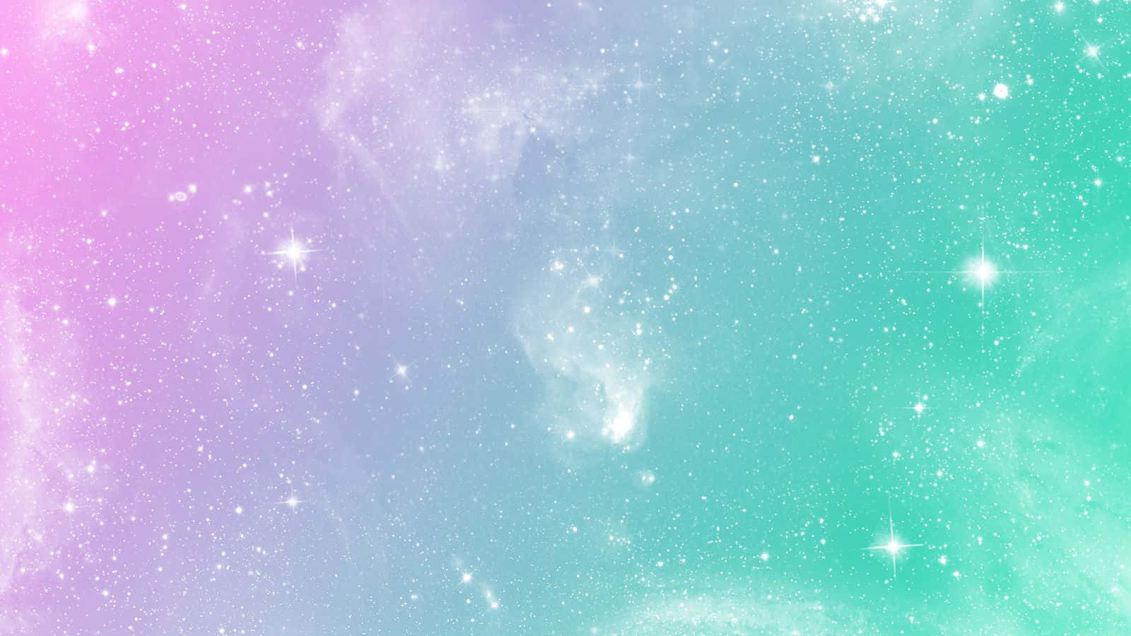 粉彩宇宙天空，星星和星雲雲朵呈現粉紅色、紫色和藍綠色。