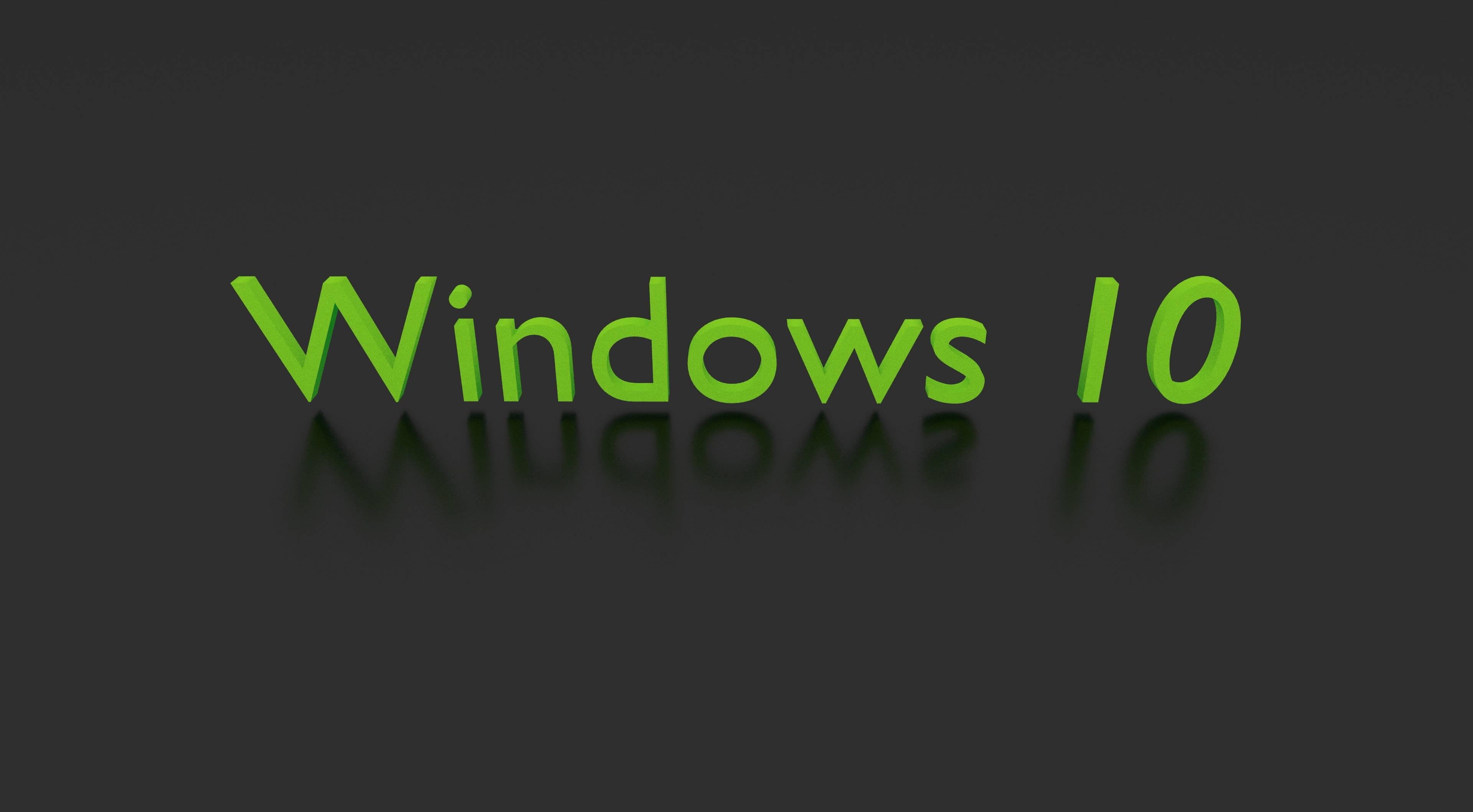 綠色 Windows 10 高畫質壁紙 壁紙 — 綠色3D Windows 10文字在深灰色表面上帶有反射效果。