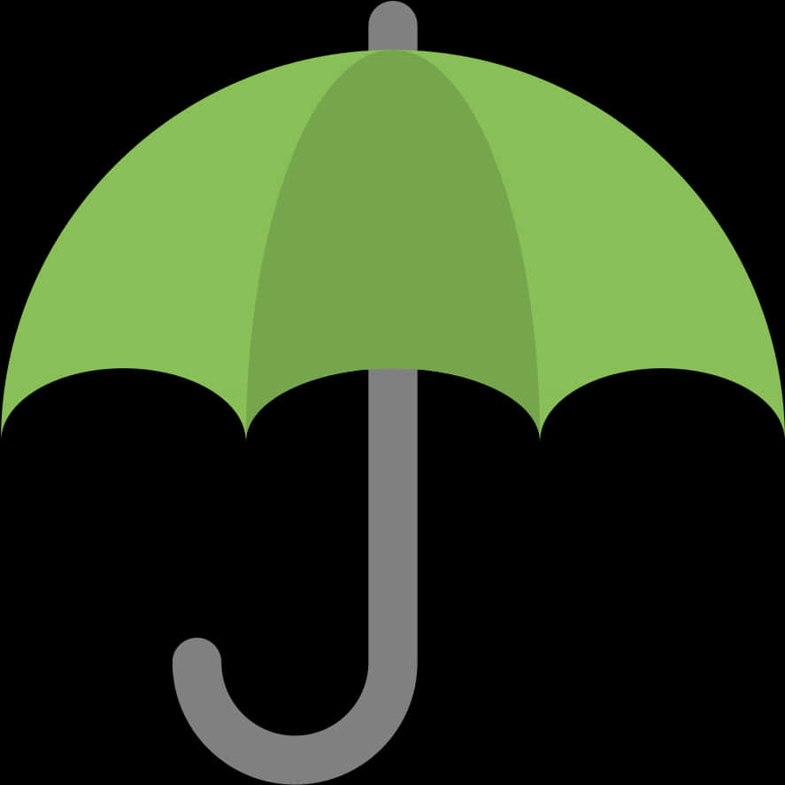 綠色傘圖標 壁紙 — 一把簡單的綠色雨傘，帶灰色手柄，在純黑色背景上張開。
