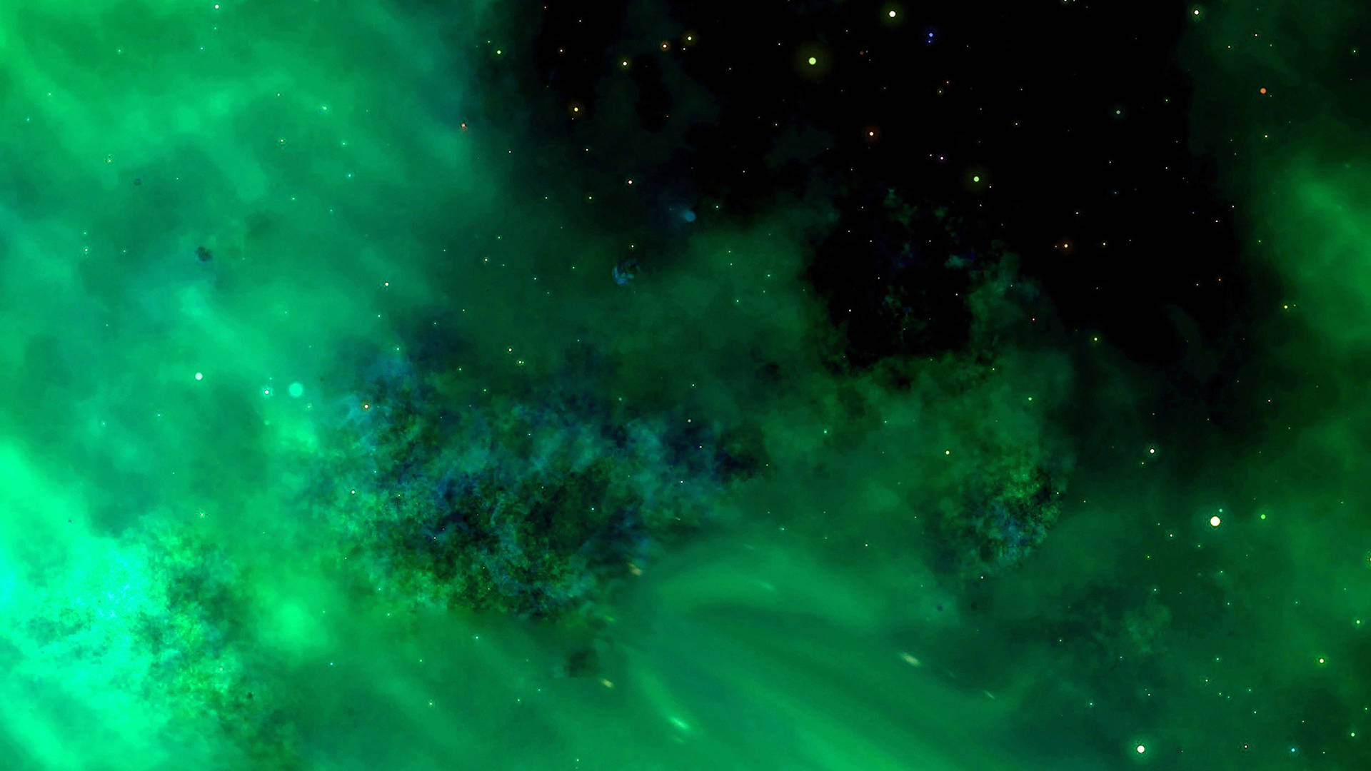 深空中帶有閃爍星星的綠色星雲