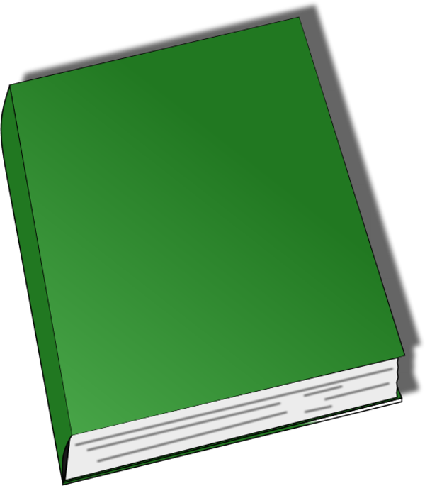 綠色封面書籍剪貼圖 壁紙 — 一本純綠色書，白色書頁，傾斜在黑色背景上。